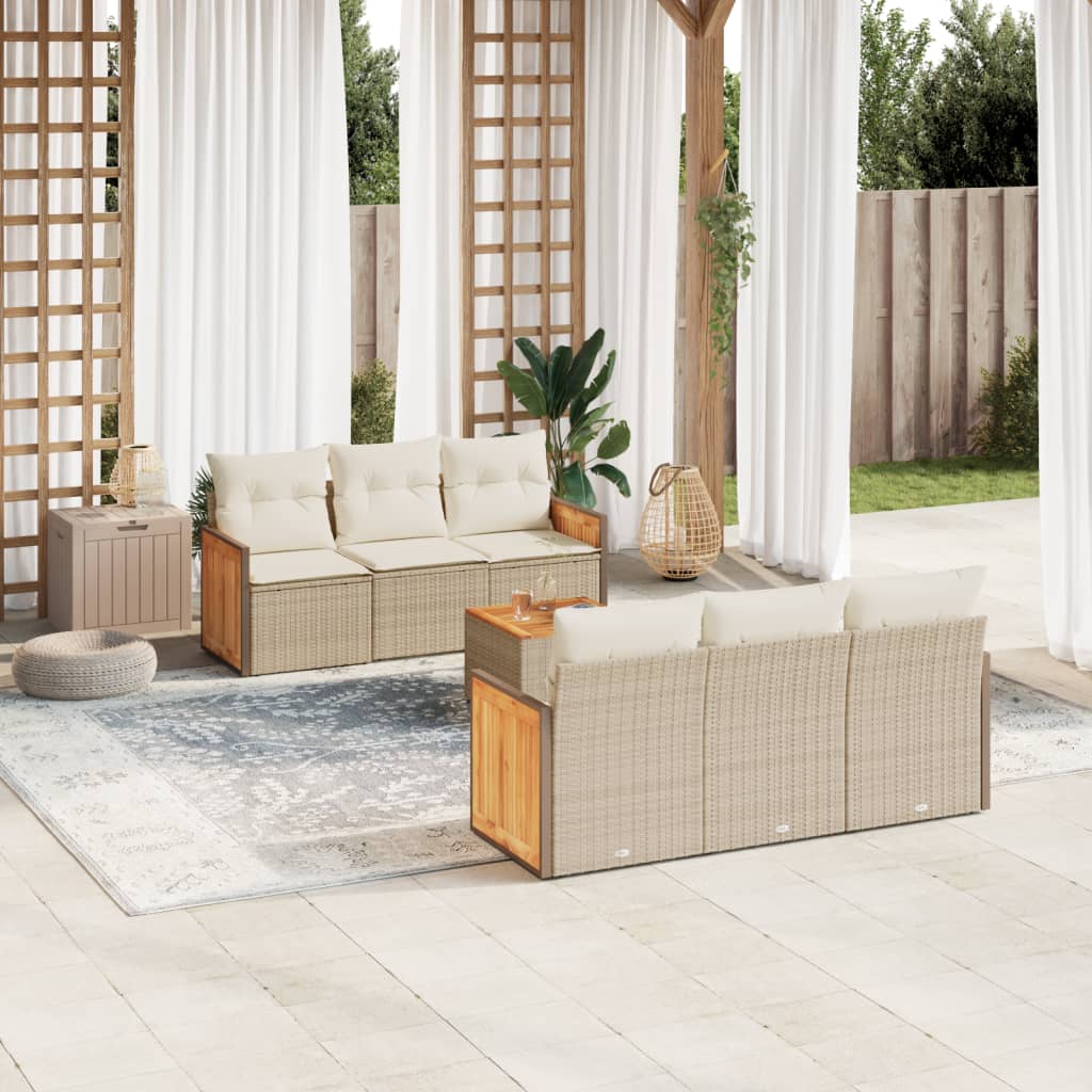7-delige Loungeset met kussens poly rattan beige is nu te koop bij PeponiXL, paradijselijk wonen!