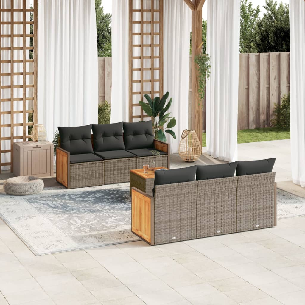 7-delige Loungeset met kussens poly rattan grijs is nu te koop bij PeponiXL, paradijselijk wonen!