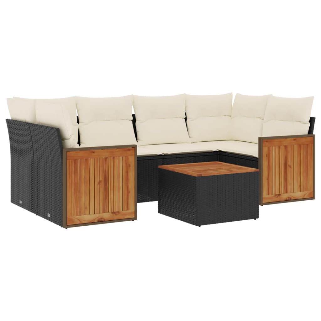 7-delige Loungeset met kussens poly rattan zwart is nu te koop bij PeponiXL, paradijselijk wonen!