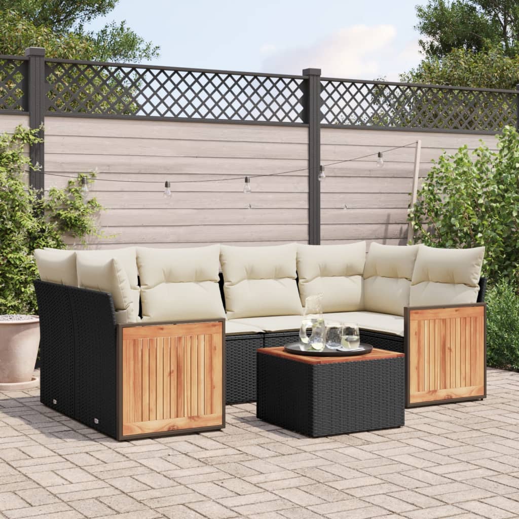 7-delige Loungeset met kussens poly rattan zwart is nu te koop bij PeponiXL, paradijselijk wonen!