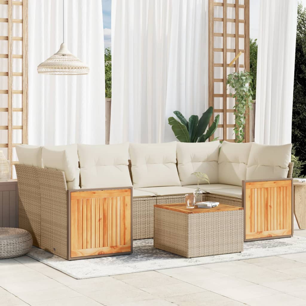 7-delige Loungeset met kussens poly rattan beige is nu te koop bij PeponiXL, paradijselijk wonen!