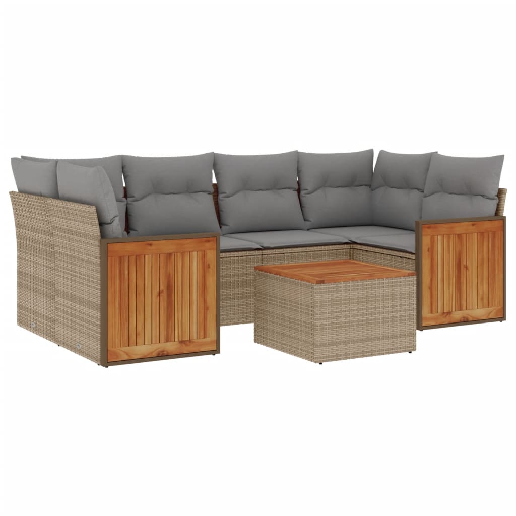 7-delige Loungeset met kussens poly rattan beige is nu te koop bij PeponiXL, paradijselijk wonen!