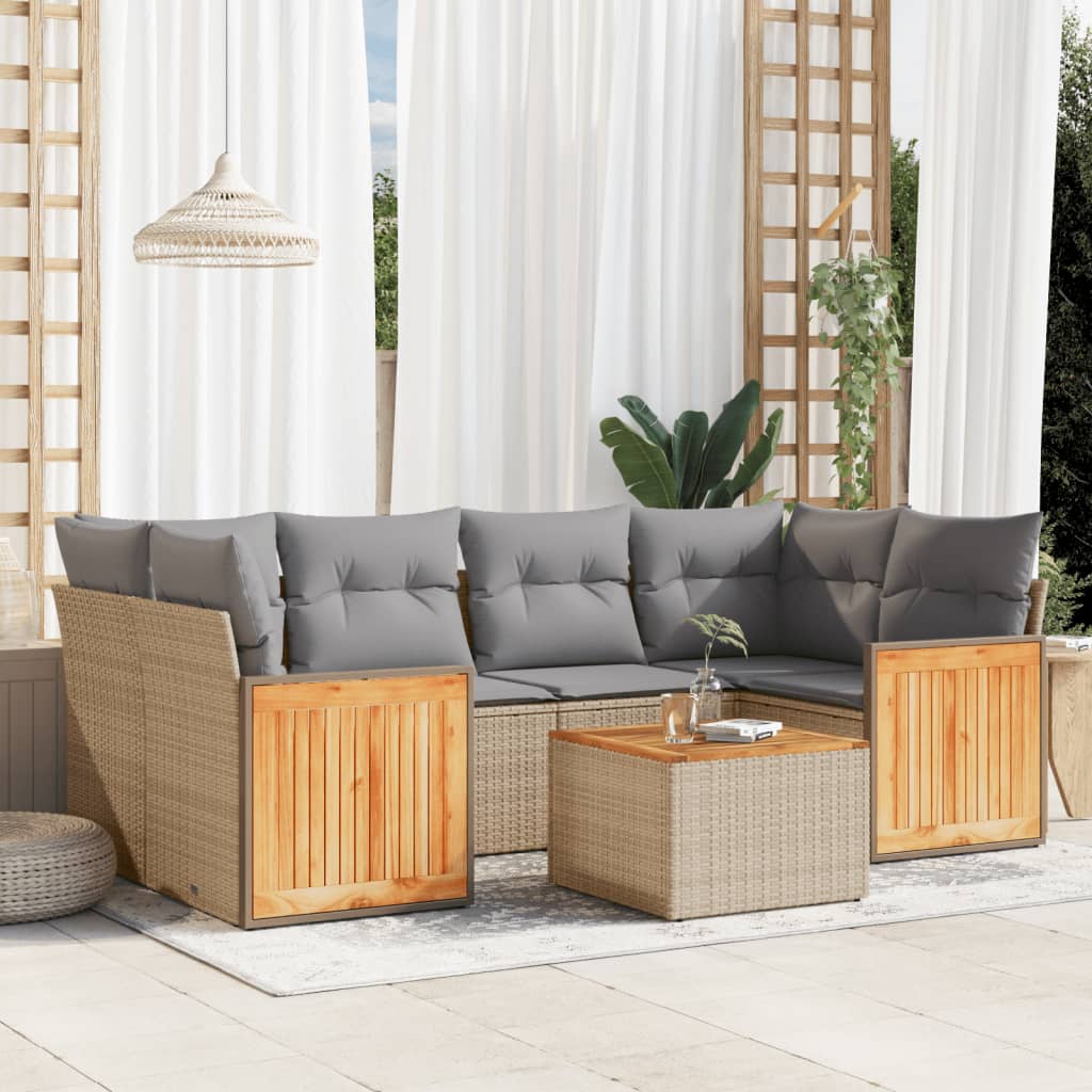 7-delige Loungeset met kussens poly rattan beige is nu te koop bij PeponiXL, paradijselijk wonen!