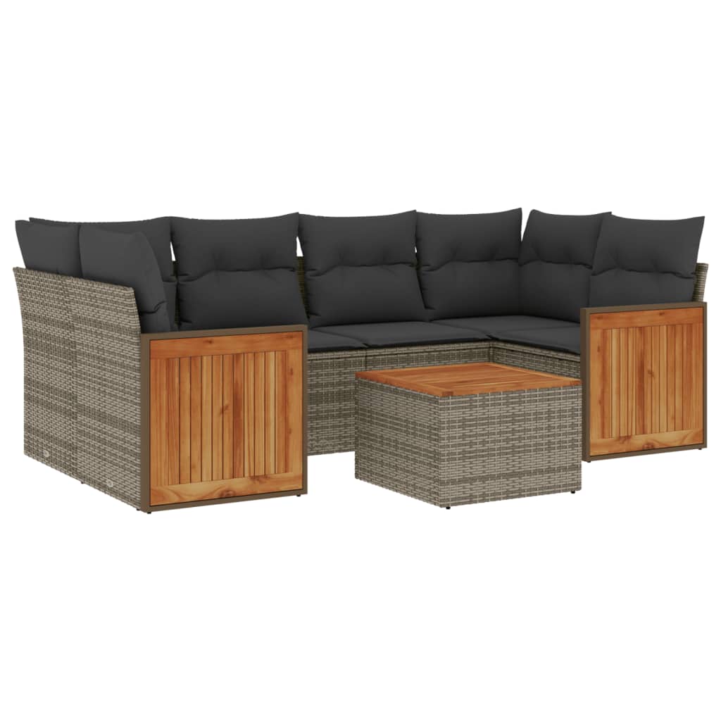 7-delige Loungeset met kussens poly rattan grijs is nu te koop bij PeponiXL, paradijselijk wonen!