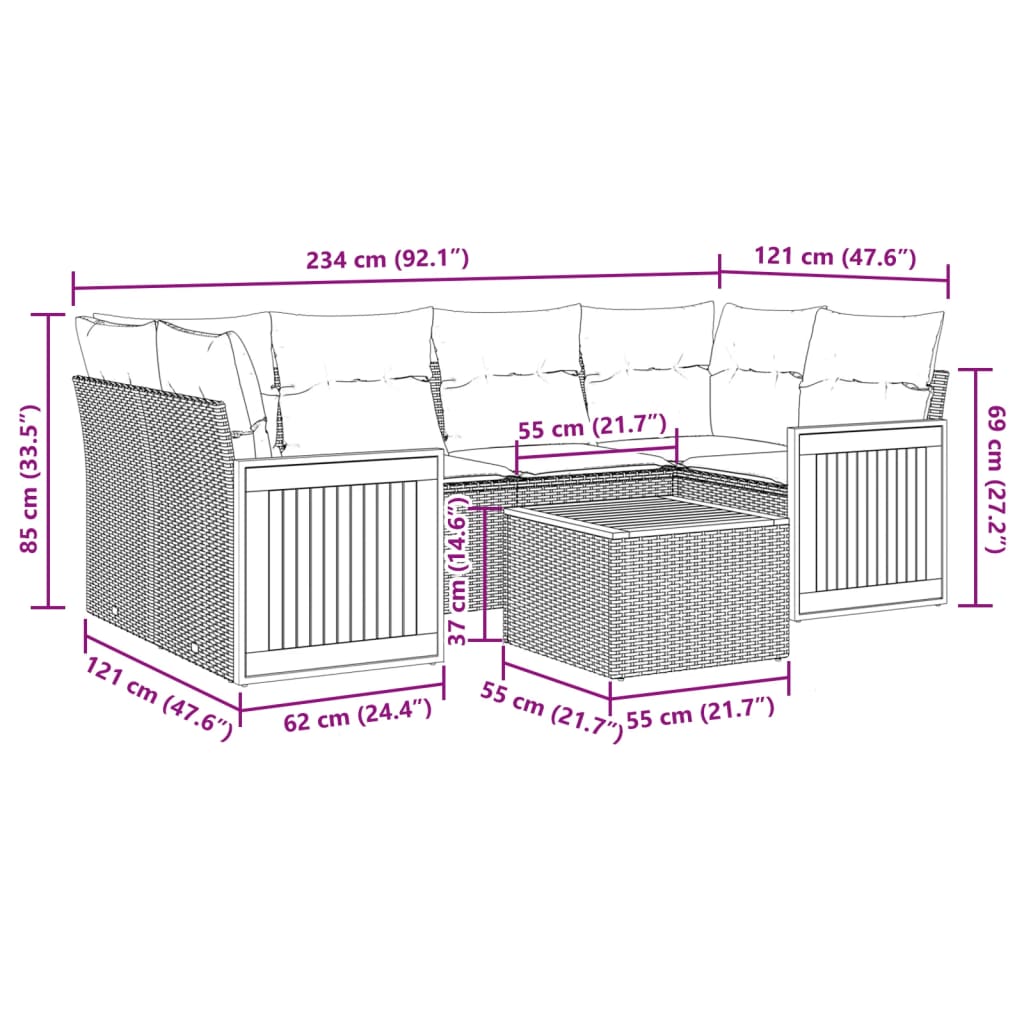 7-delige Loungeset met kussens poly rattan grijs is nu te koop bij PeponiXL, paradijselijk wonen!