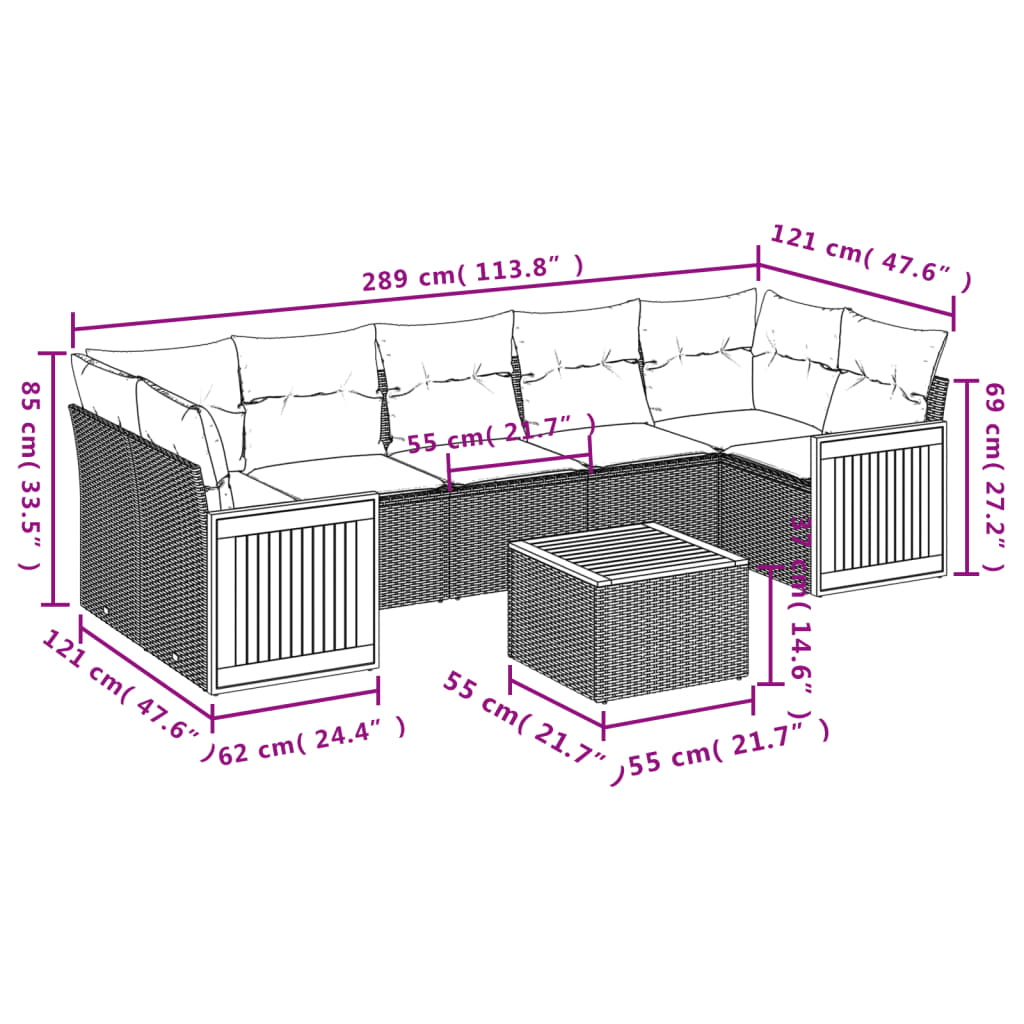 8-delige Loungeset met kussens poly rattan zwart is nu te koop bij PeponiXL, paradijselijk wonen!