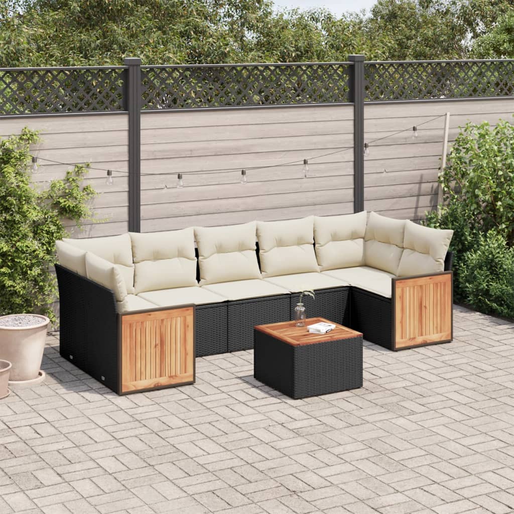 8-delige Loungeset met kussens poly rattan zwart is nu te koop bij PeponiXL, paradijselijk wonen!