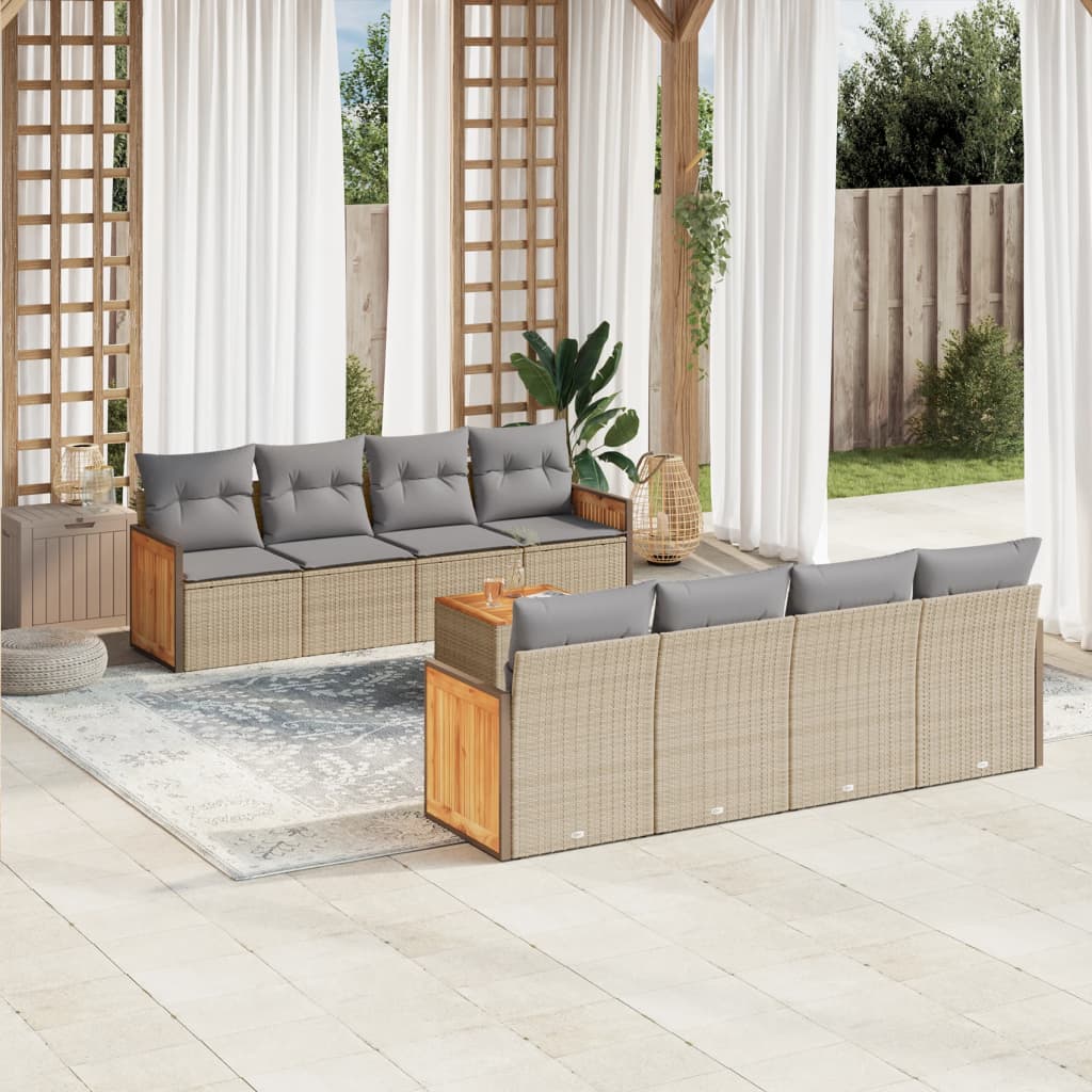 9-delige Loungeset met kussens poly rattan beige is nu te koop bij PeponiXL, paradijselijk wonen!