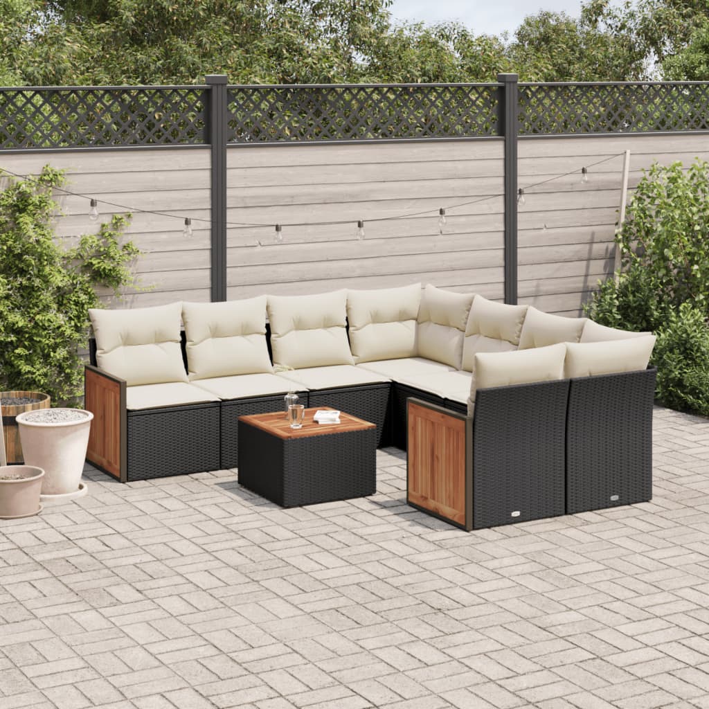 9-delige Loungeset met kussens poly rattan zwart is nu te koop bij PeponiXL, paradijselijk wonen!