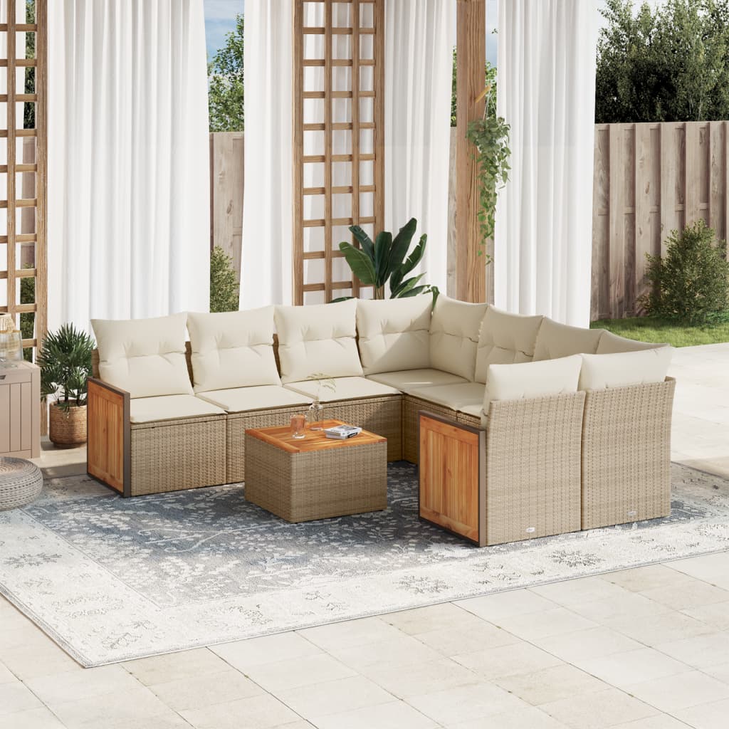 9-delige Loungeset met kussens poly rattan beige is nu te koop bij PeponiXL, paradijselijk wonen!