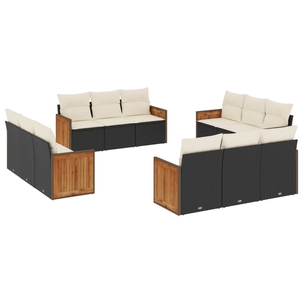 12-delige Loungeset met kussens poly rattan zwart is nu te koop bij PeponiXL, paradijselijk wonen!