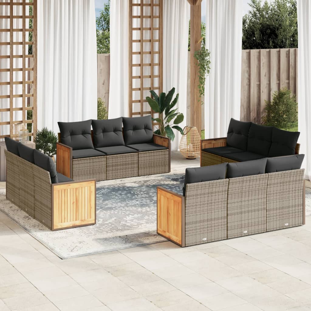 12-delige Loungeset met kussens poly rattan grijs is nu te koop bij PeponiXL, paradijselijk wonen!