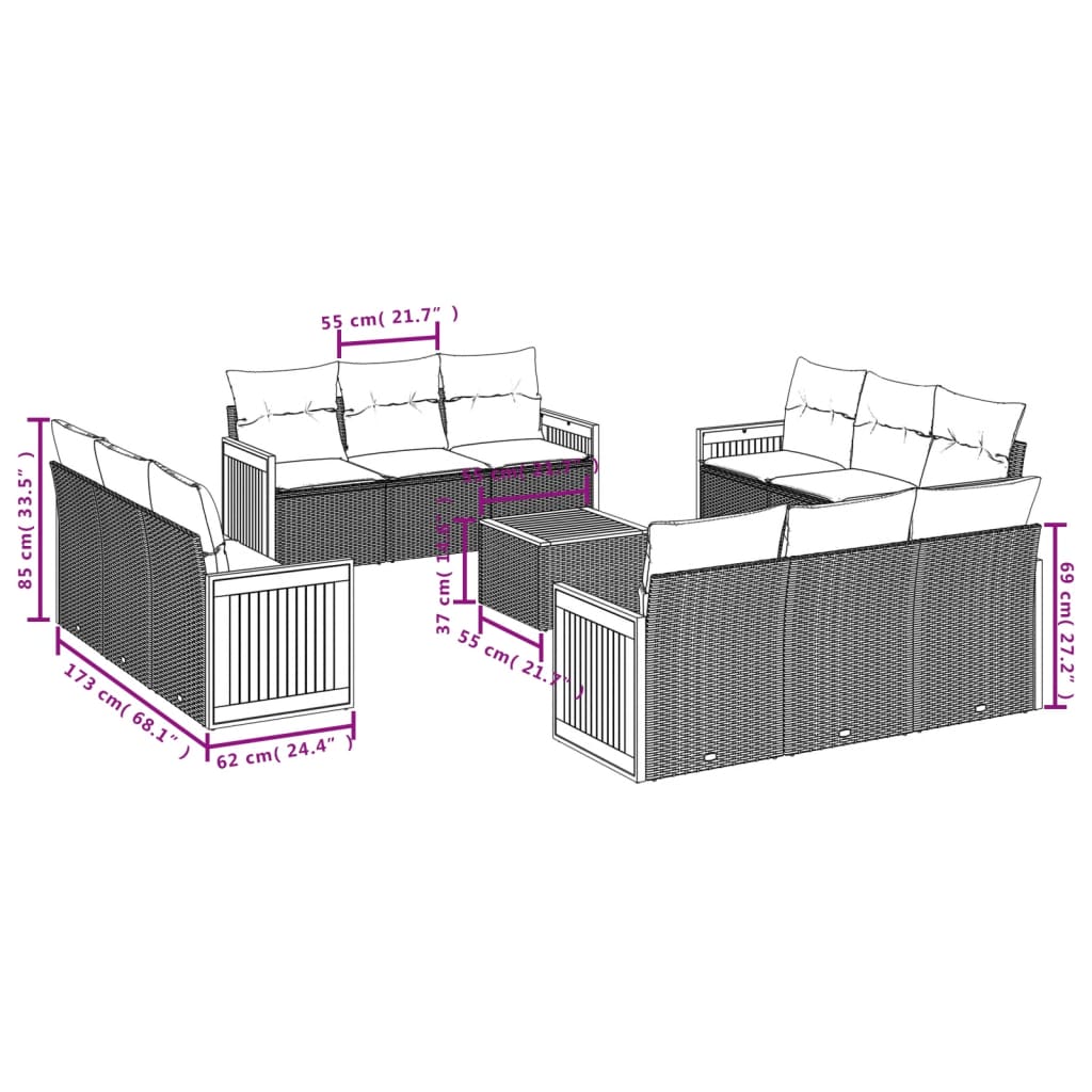 13-delige Loungeset met kussens poly rattan grijs is nu te koop bij PeponiXL, paradijselijk wonen!
