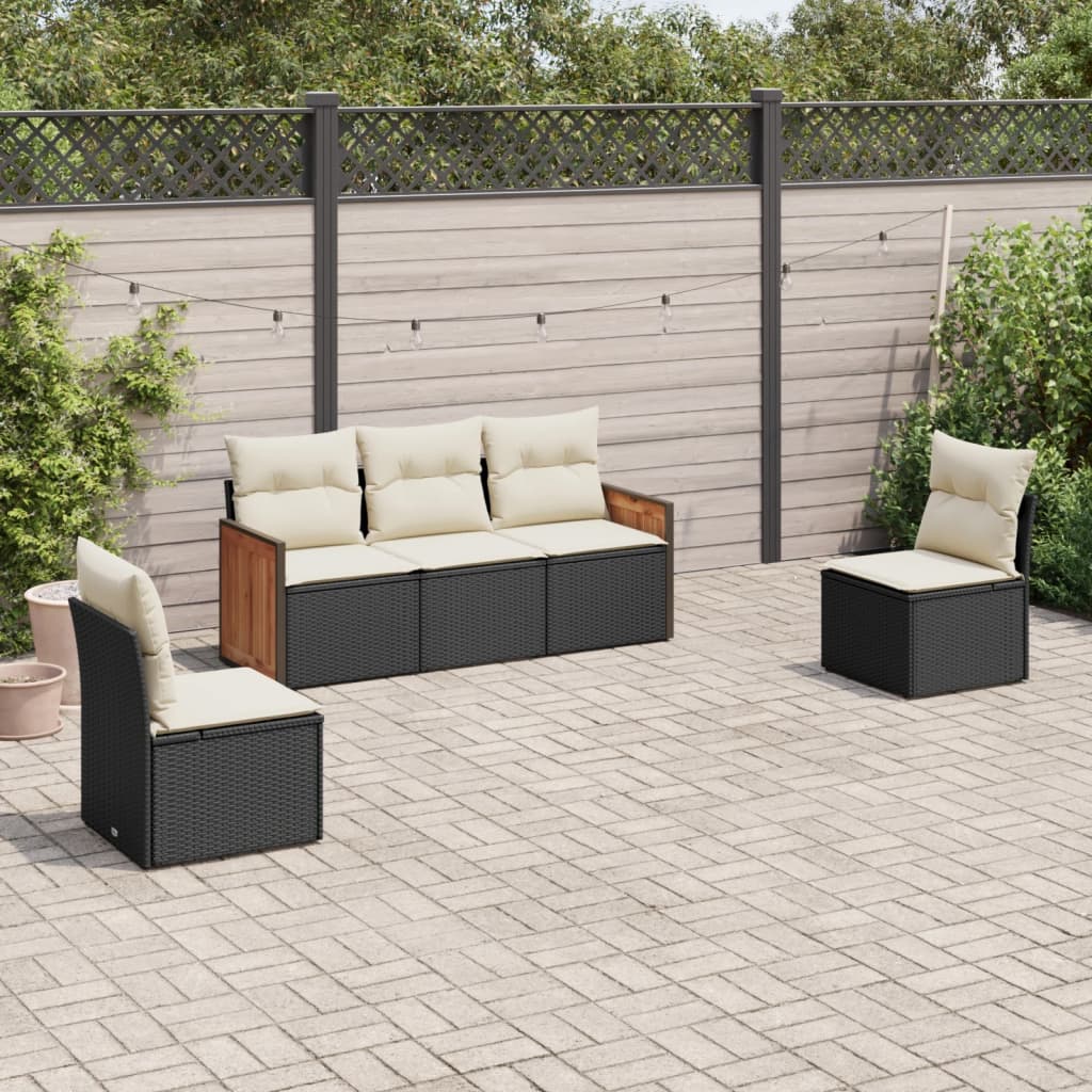 5-delige Loungeset met kussens poly rattan zwart is nu te koop bij PeponiXL, paradijselijk wonen!