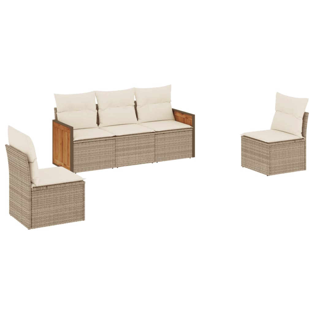 5-delige Loungeset met kussens poly rattan beige is nu te koop bij PeponiXL, paradijselijk wonen!