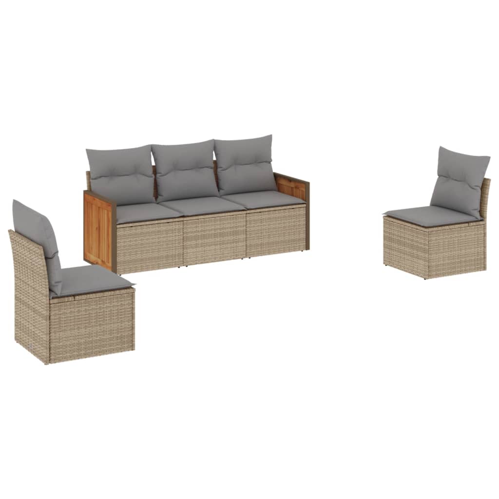 5-delige Loungeset met kussens poly rattan beige is nu te koop bij PeponiXL, paradijselijk wonen!