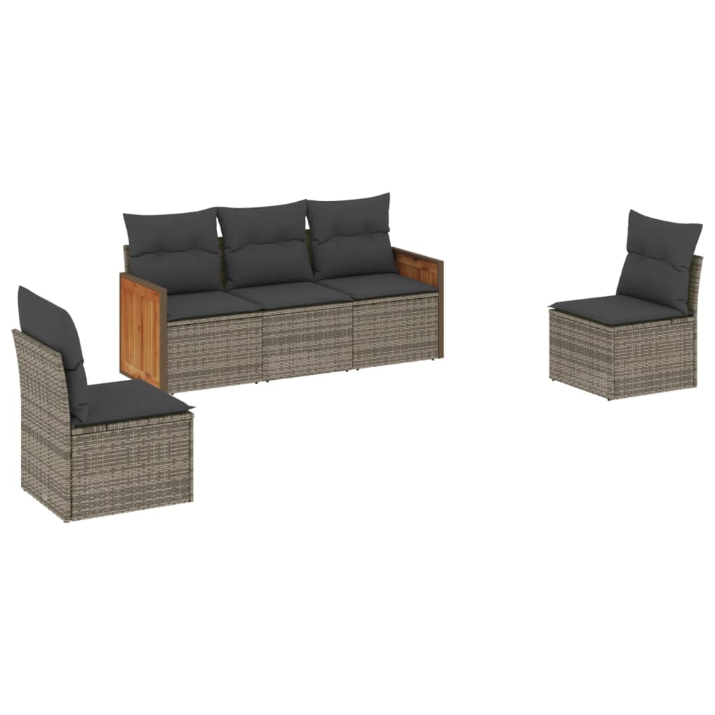 5-delige Loungeset met kussens poly rattan grijs is nu te koop bij PeponiXL, paradijselijk wonen!