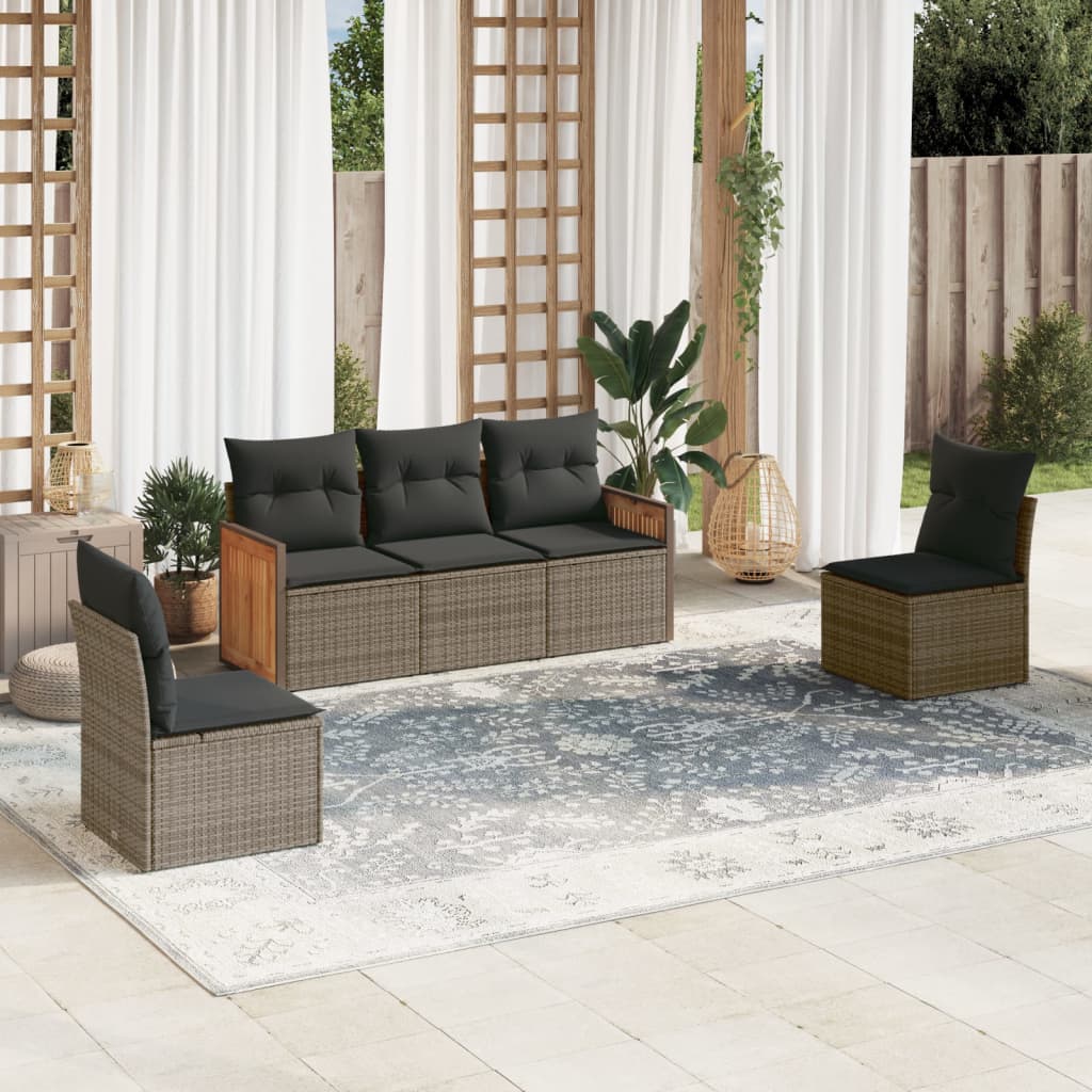 5-delige Loungeset met kussens poly rattan grijs is nu te koop bij PeponiXL, paradijselijk wonen!