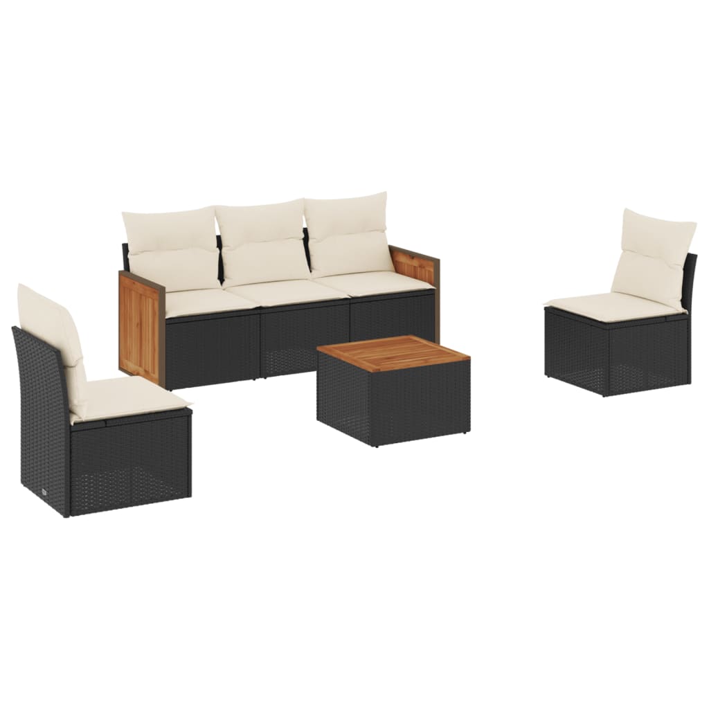 6-delige Loungeset met kussens poly rattan zwart is nu te koop bij PeponiXL, paradijselijk wonen!