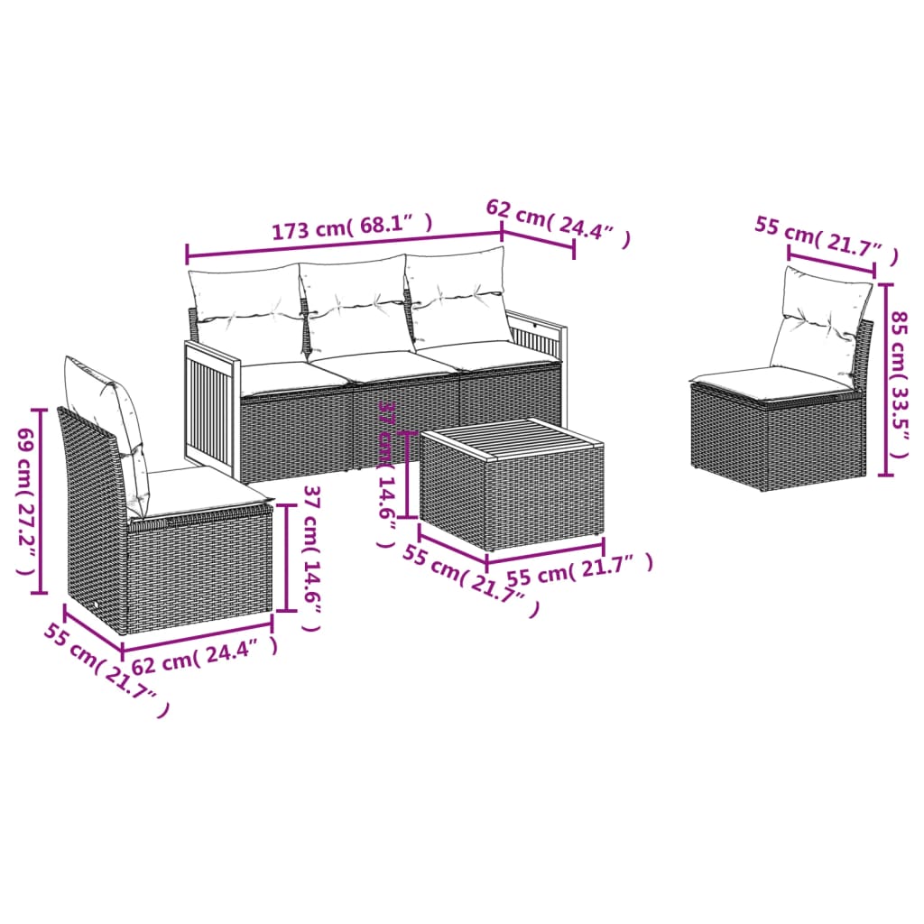 6-delige Loungeset met kussens poly rattan beige is nu te koop bij PeponiXL, paradijselijk wonen!