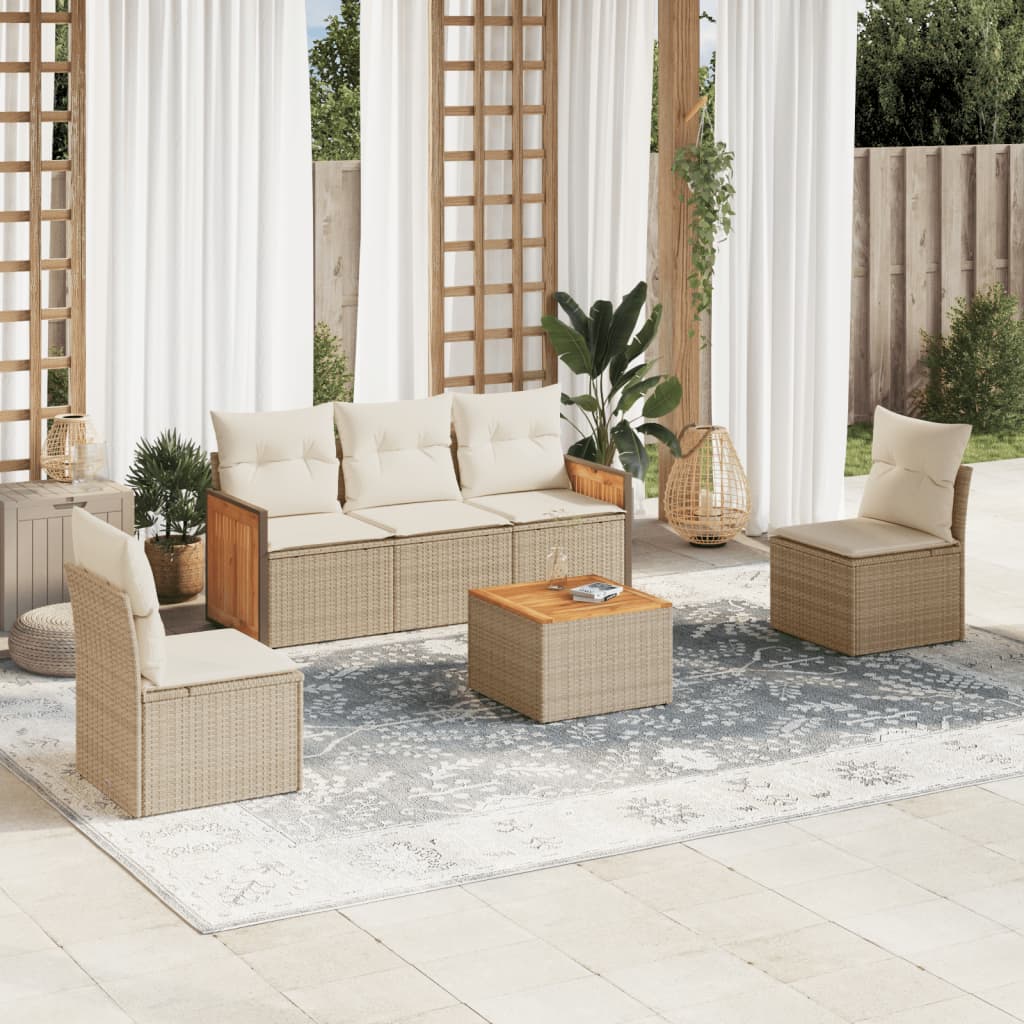 6-delige Loungeset met kussens poly rattan beige is nu te koop bij PeponiXL, paradijselijk wonen!