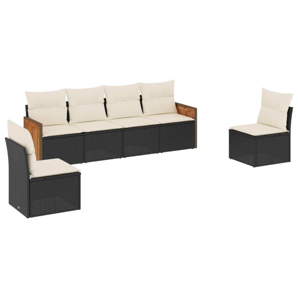 6-delige Loungeset met kussens poly rattan zwart is nu te koop bij PeponiXL, paradijselijk wonen!