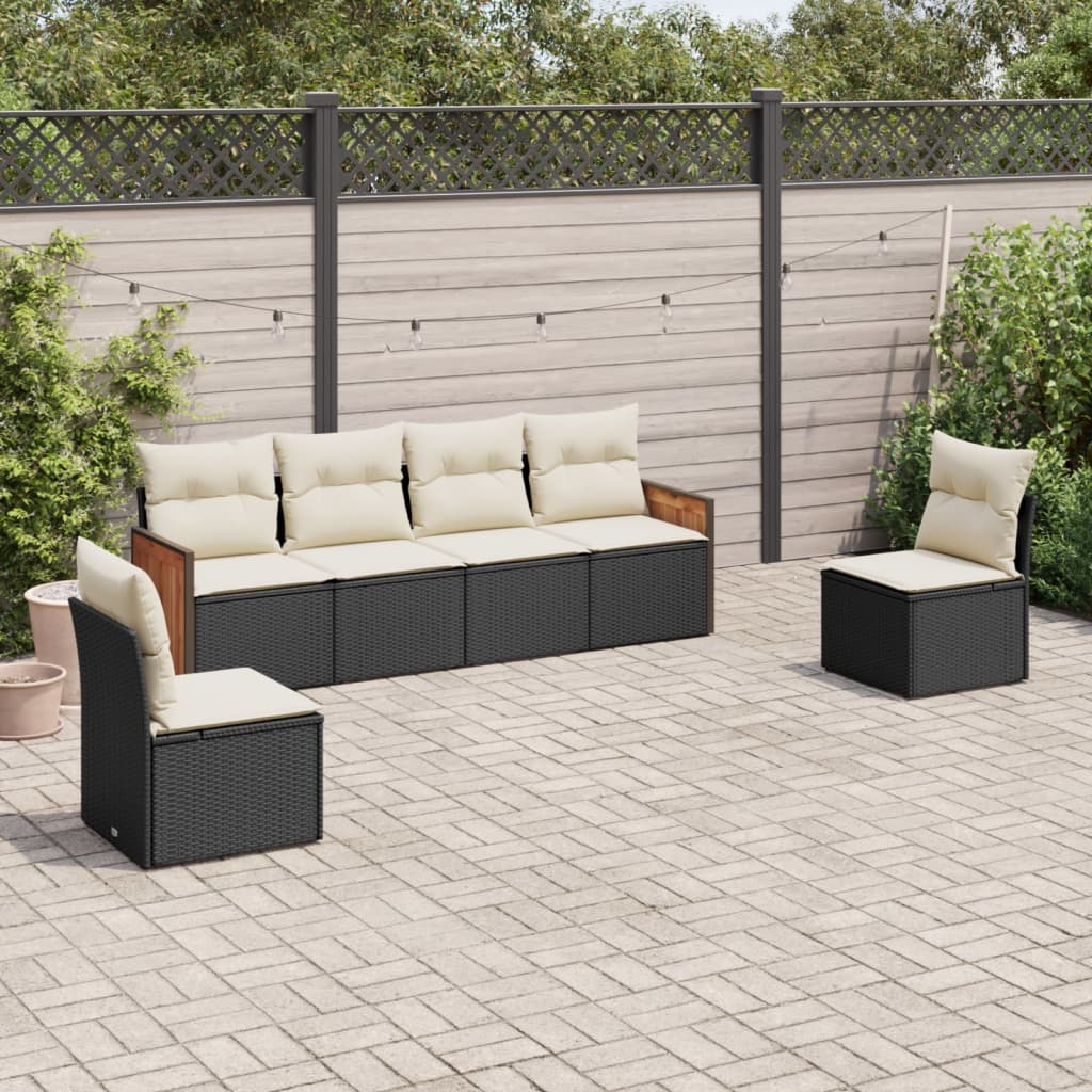 6-delige Loungeset met kussens poly rattan zwart is nu te koop bij PeponiXL, paradijselijk wonen!
