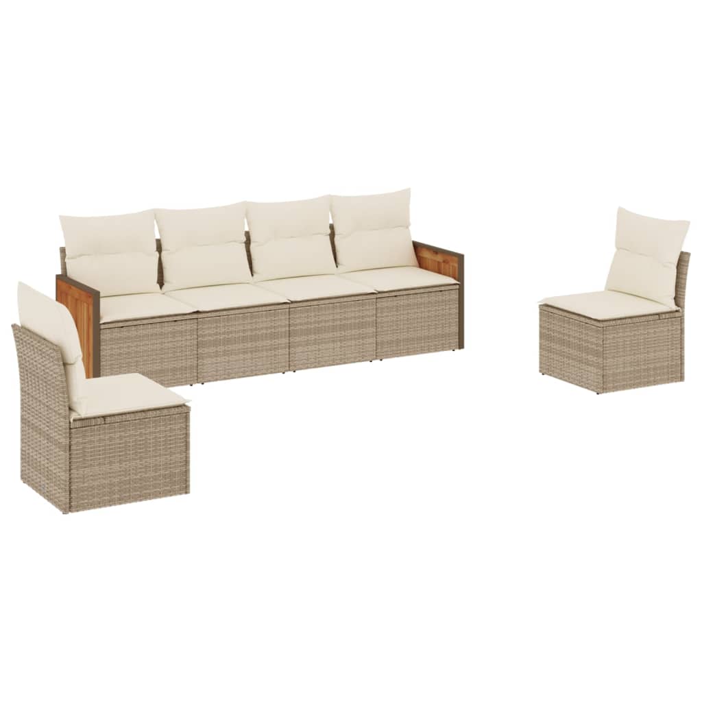 6-delige Loungeset met kussens poly rattan beige is nu te koop bij PeponiXL, paradijselijk wonen!