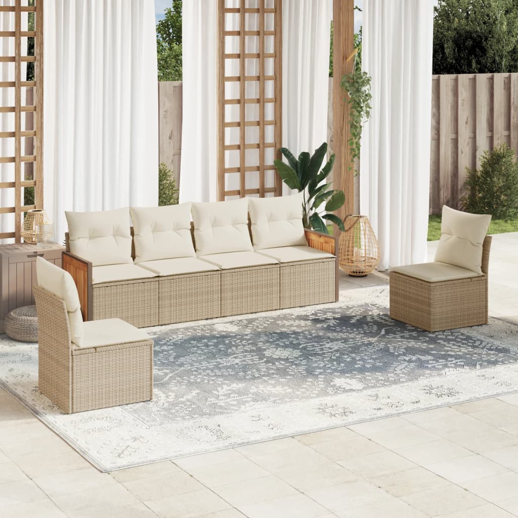 6-delige Loungeset met kussens poly rattan beige is nu te koop bij PeponiXL, paradijselijk wonen!