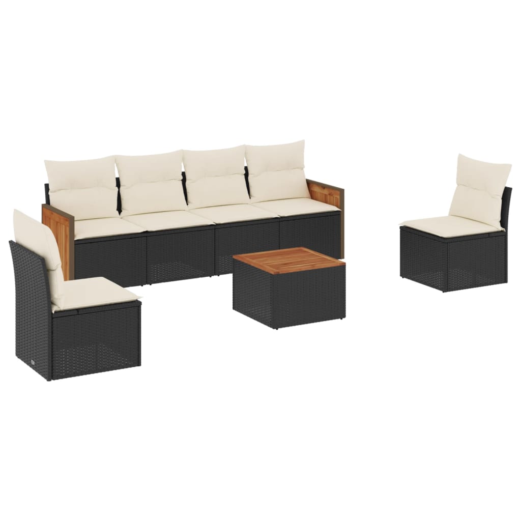 7-delige Loungeset met kussens poly rattan zwart is nu te koop bij PeponiXL, paradijselijk wonen!