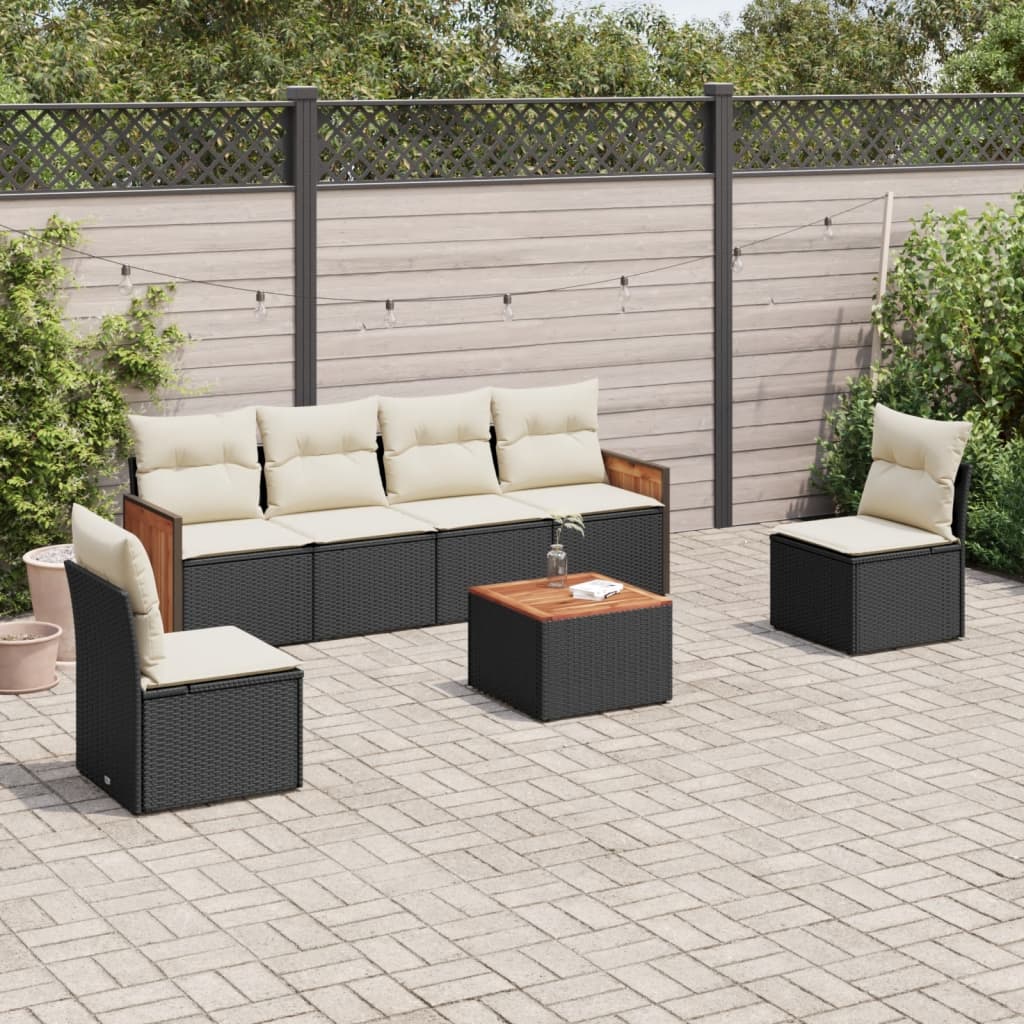 7-delige Loungeset met kussens poly rattan zwart is nu te koop bij PeponiXL, paradijselijk wonen!