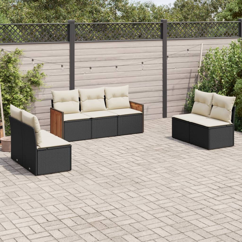 7-delige Loungeset met kussens poly rattan zwart is nu te koop bij PeponiXL, paradijselijk wonen!