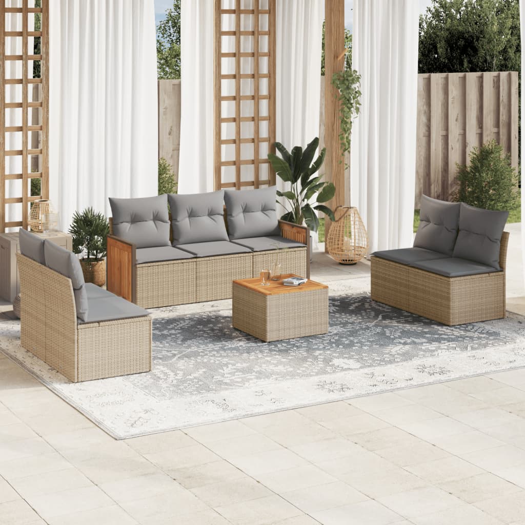 8-delige Loungeset met kussens poly rattan beige is nu te koop bij PeponiXL, paradijselijk wonen!
