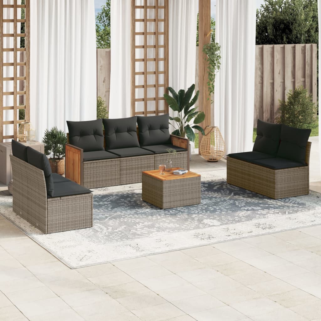8-delige Loungeset met kussens poly rattan grijs is nu te koop bij PeponiXL, paradijselijk wonen!