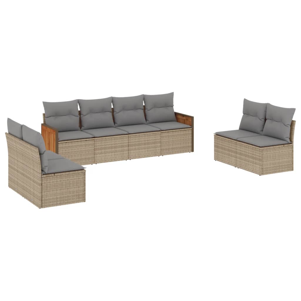 8-delige Loungeset met kussens poly rattan beige is nu te koop bij PeponiXL, paradijselijk wonen!