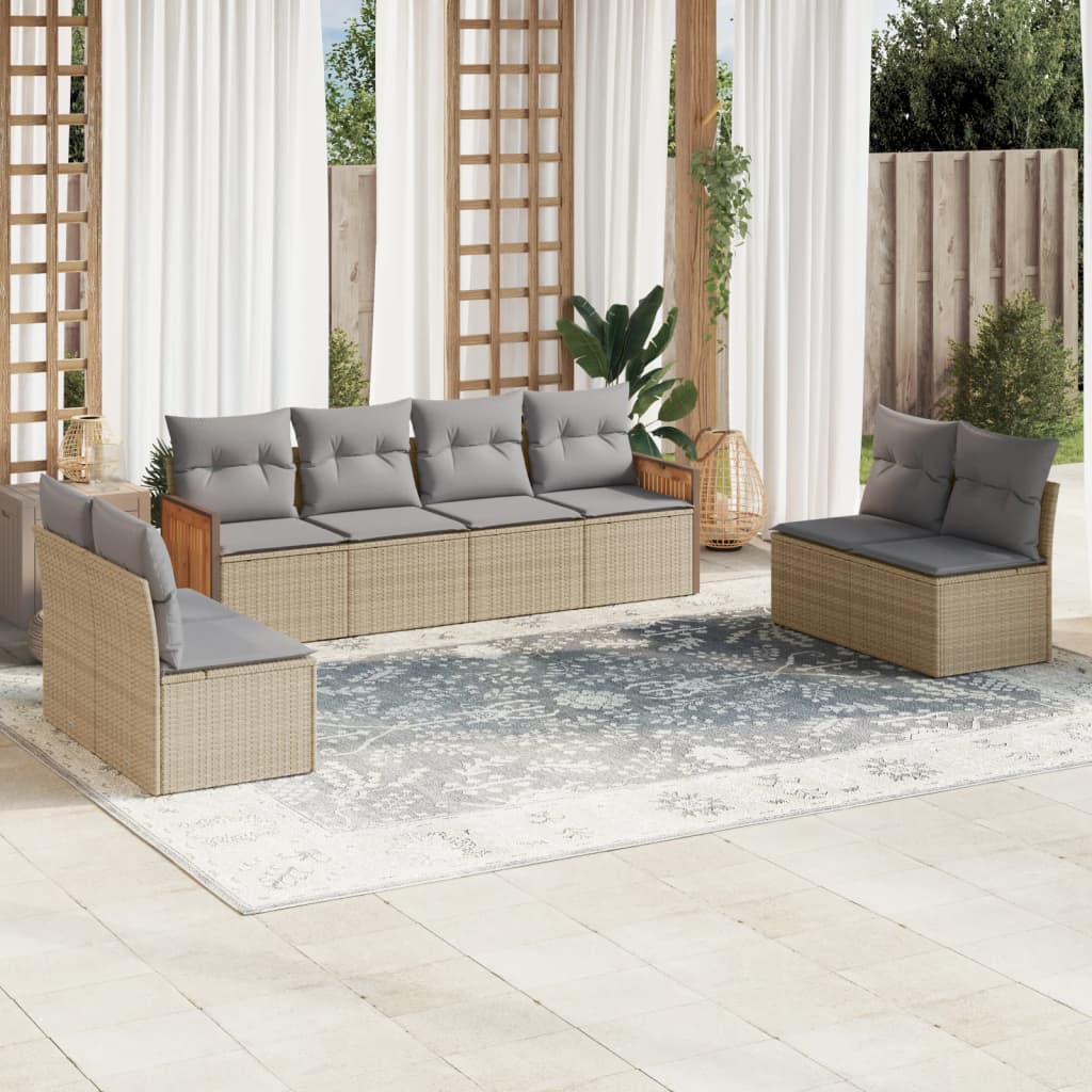 8-delige Loungeset met kussens poly rattan beige is nu te koop bij PeponiXL, paradijselijk wonen!