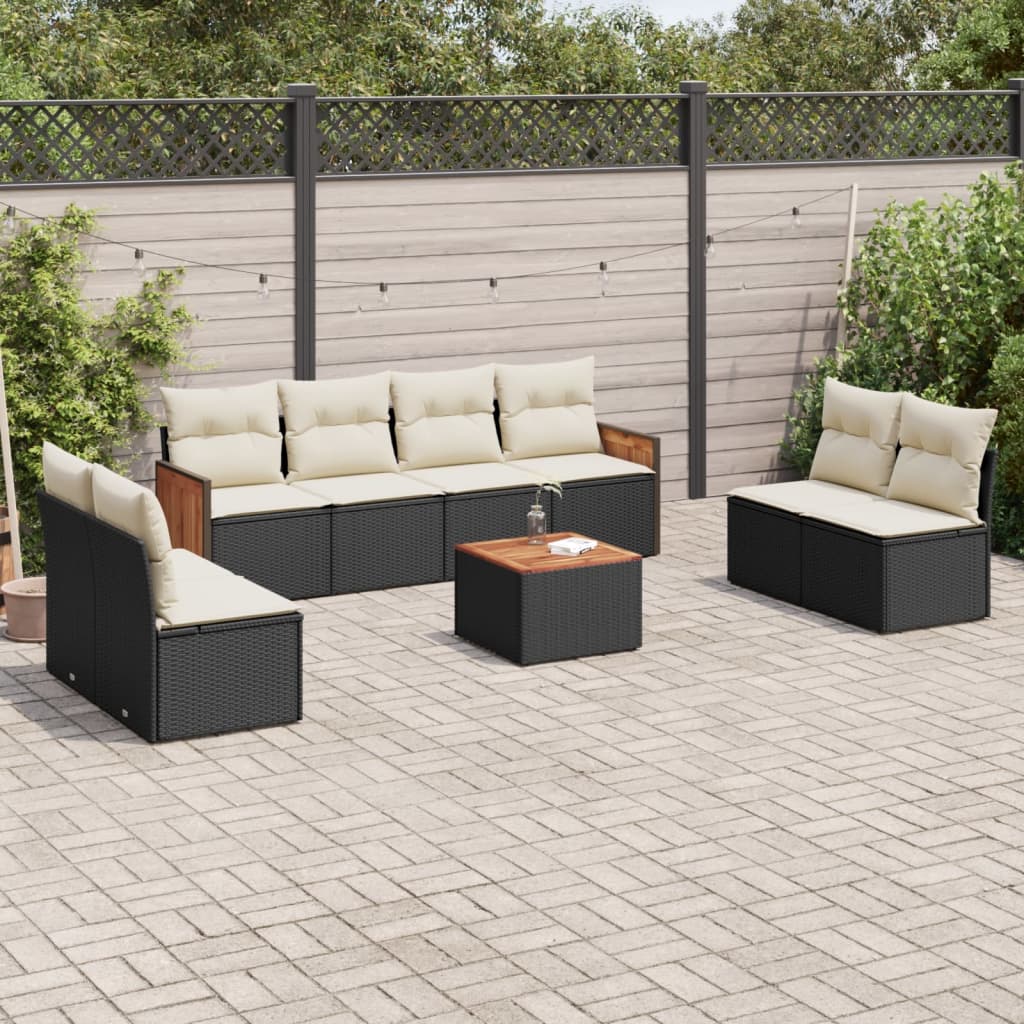 9-delige Loungeset met kussens poly rattan zwart is nu te koop bij PeponiXL, paradijselijk wonen!