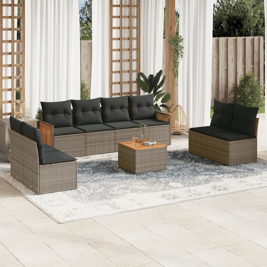 9-delige Loungeset met kussens poly rattan grijs is nu te koop bij PeponiXL, paradijselijk wonen!