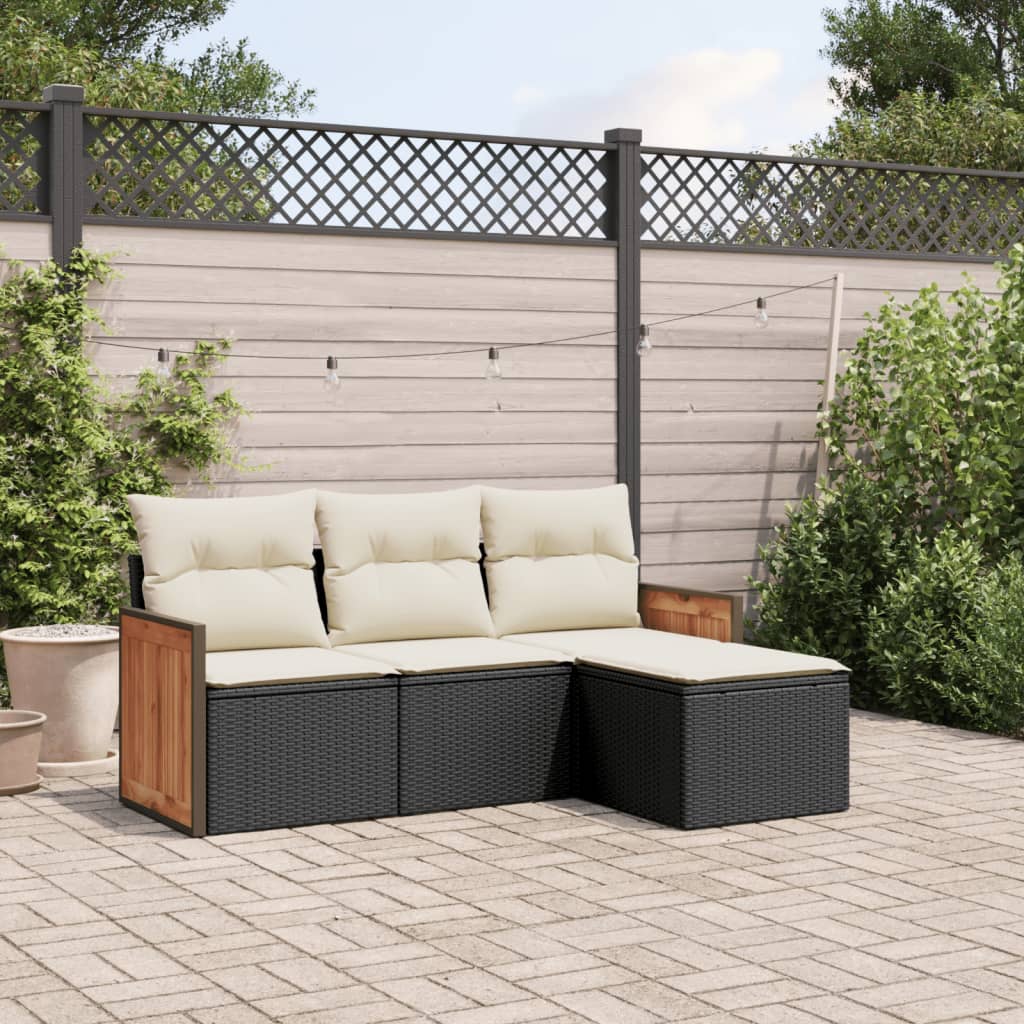 4-delige Loungeset met kussens poly rattan zwart is nu te koop bij PeponiXL, paradijselijk wonen!