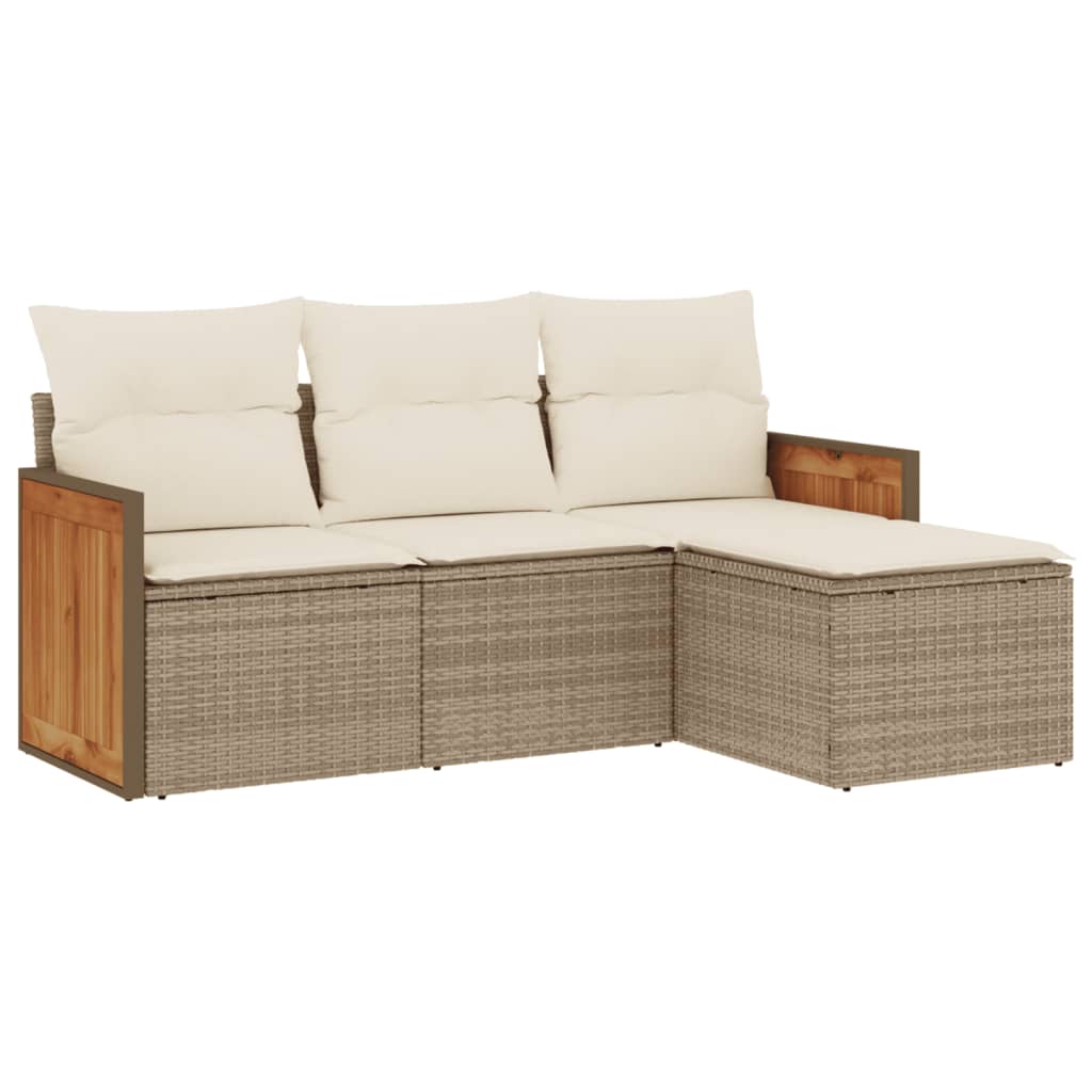 4-delige Loungeset met kussens poly rattan beige is nu te koop bij PeponiXL, paradijselijk wonen!
