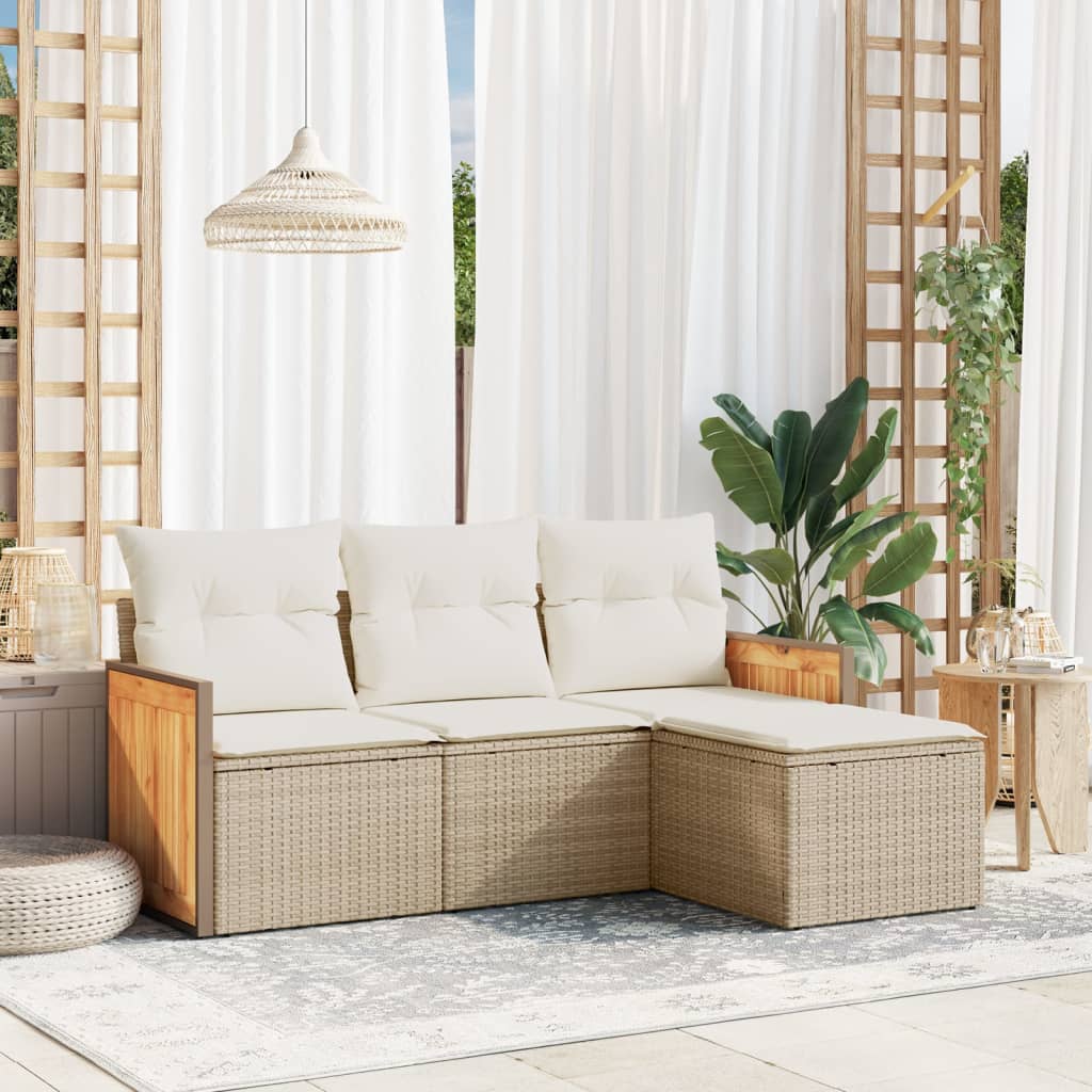 4-delige Loungeset met kussens poly rattan beige is nu te koop bij PeponiXL, paradijselijk wonen!