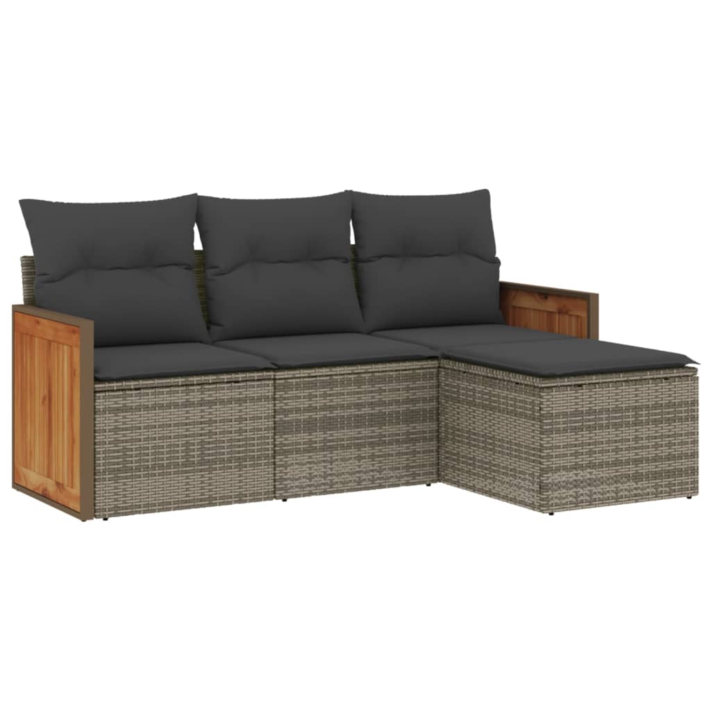4-delige Loungeset met kussens poly rattan grijs is nu te koop bij PeponiXL, paradijselijk wonen!