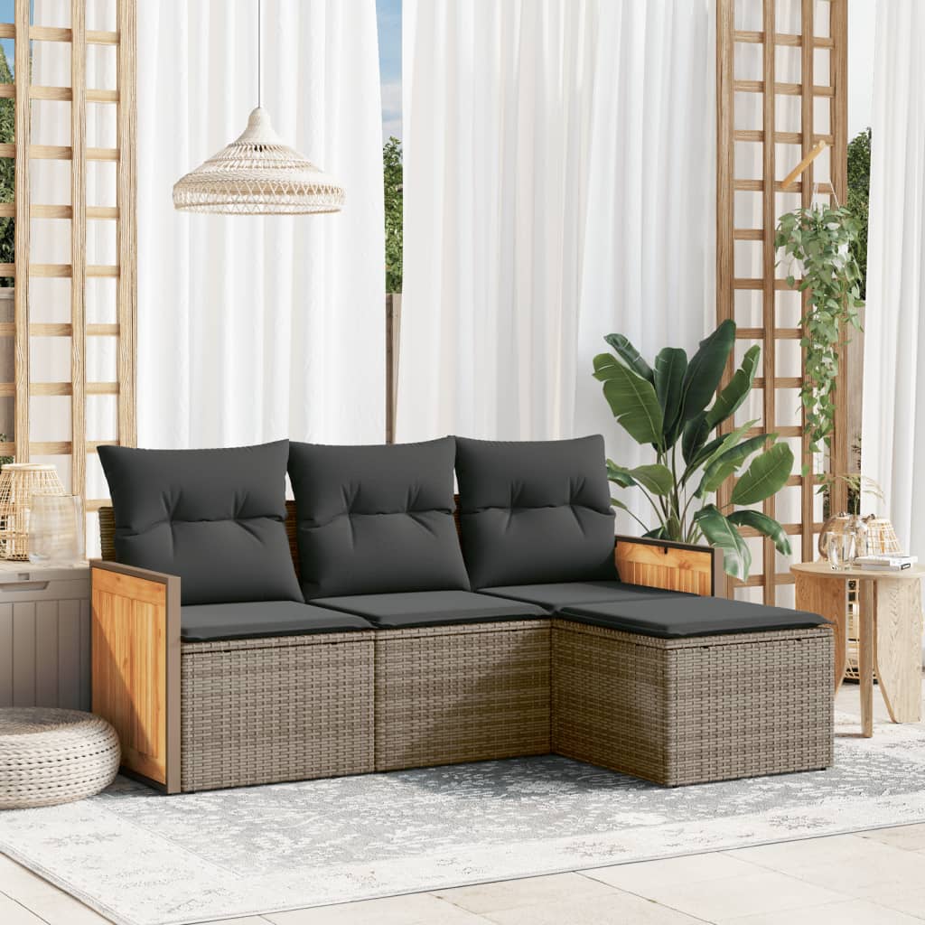 4-delige Loungeset met kussens poly rattan grijs is nu te koop bij PeponiXL, paradijselijk wonen!