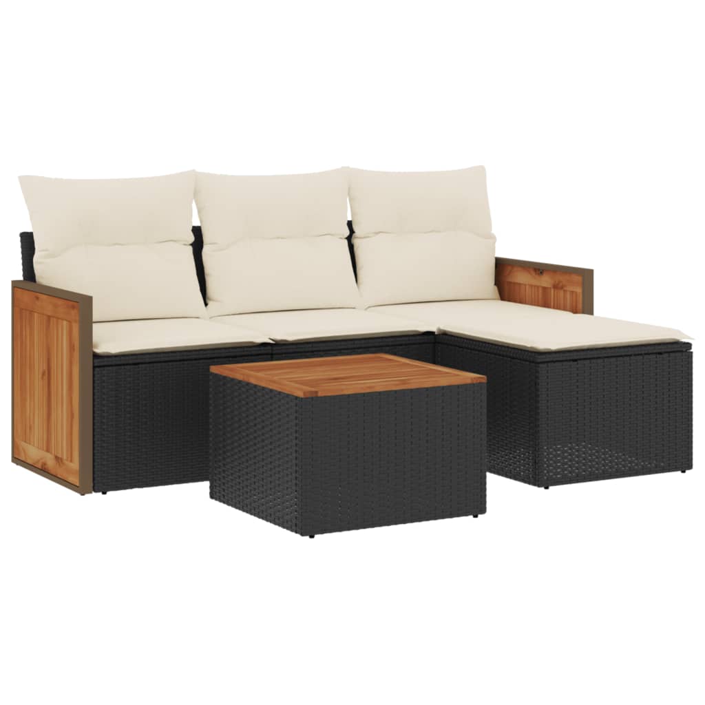 5-delige Loungeset met kussens poly rattan zwart is nu te koop bij PeponiXL, paradijselijk wonen!