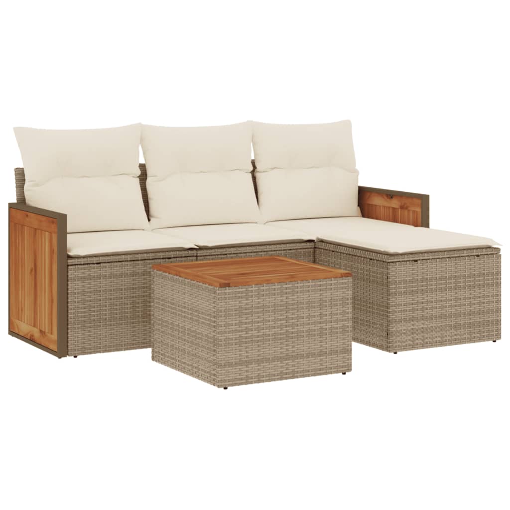 5-delige Loungeset met kussens poly rattan beige is nu te koop bij PeponiXL, paradijselijk wonen!
