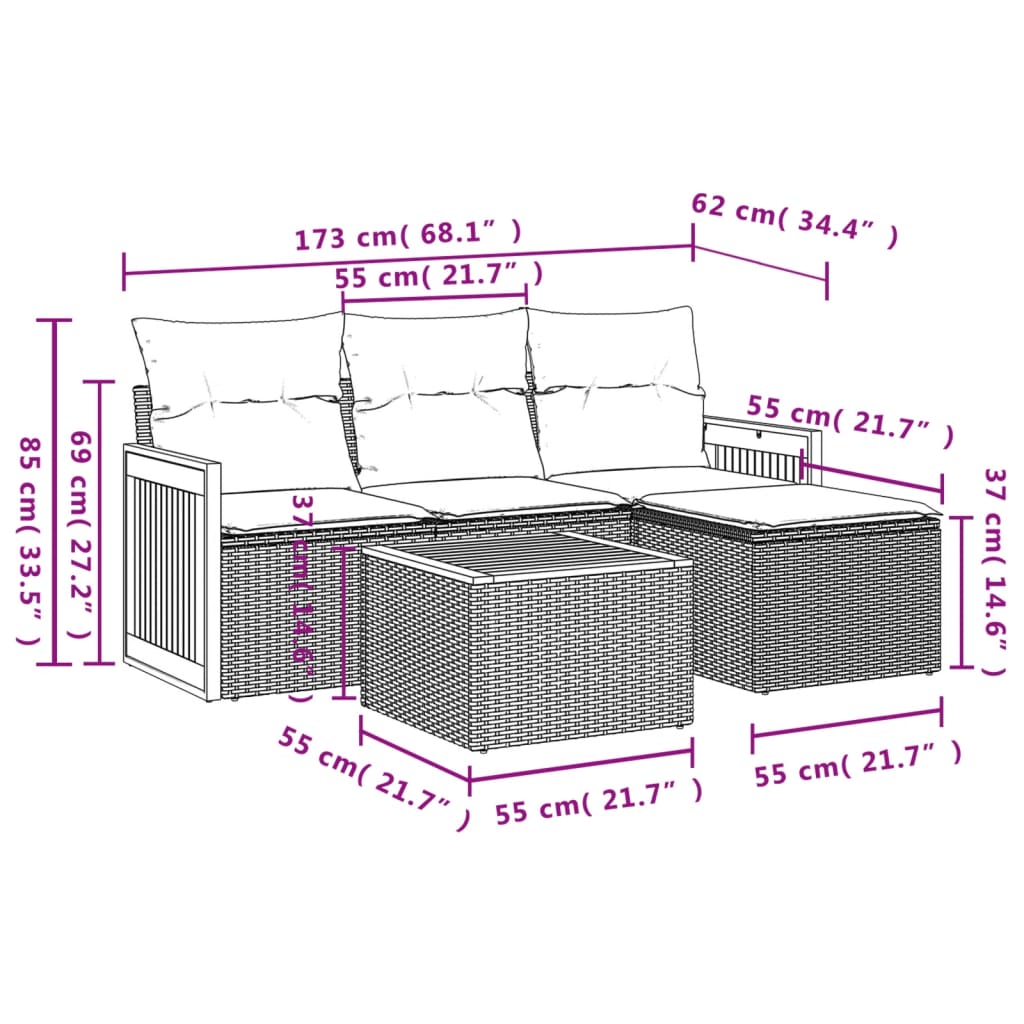 5-delige Loungeset met kussens poly rattan beige is nu te koop bij PeponiXL, paradijselijk wonen!