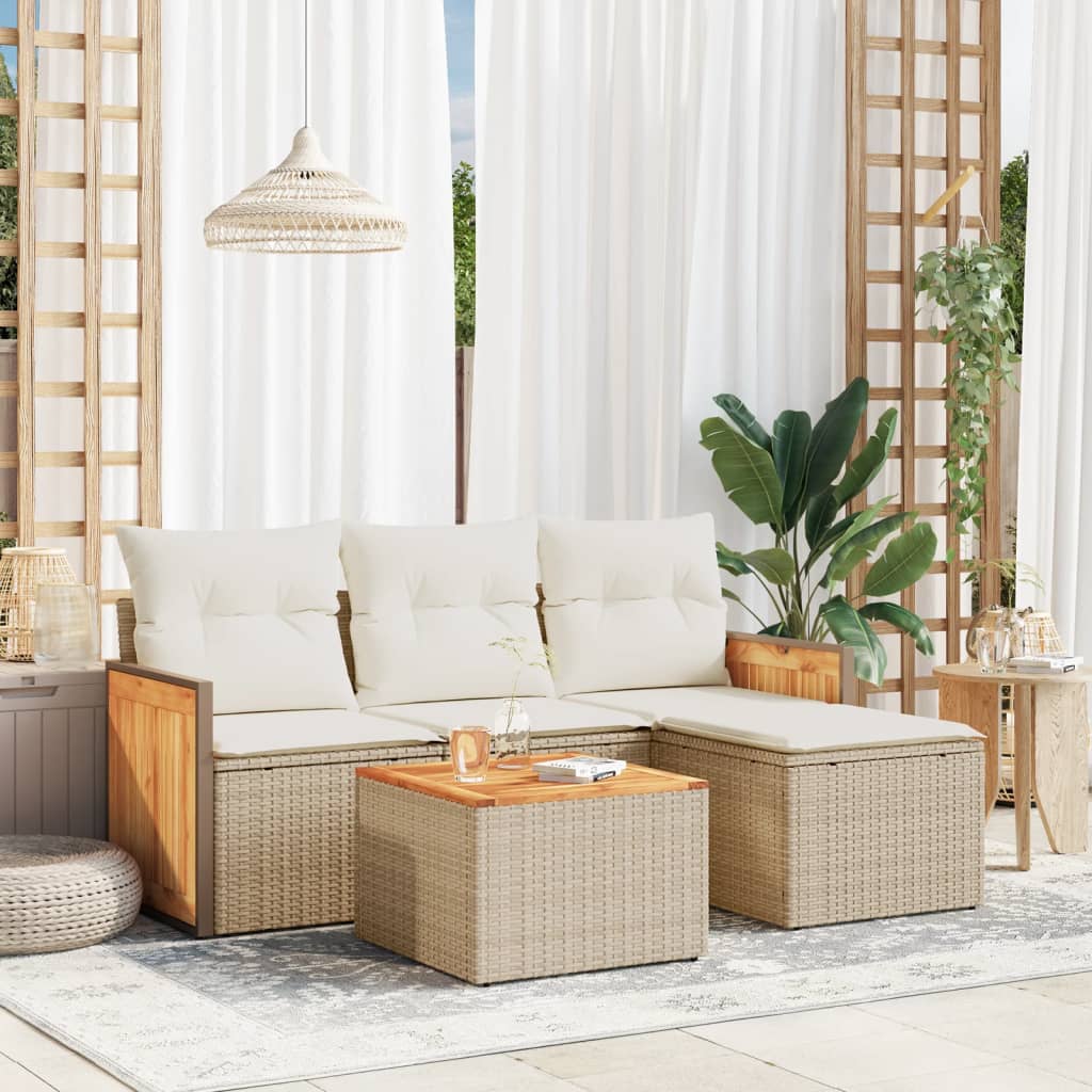 5-delige Loungeset met kussens poly rattan beige is nu te koop bij PeponiXL, paradijselijk wonen!