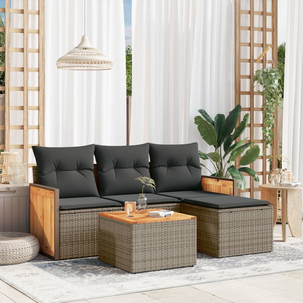 5-delige Loungeset met kussens poly rattan grijs is nu te koop bij PeponiXL, paradijselijk wonen!
