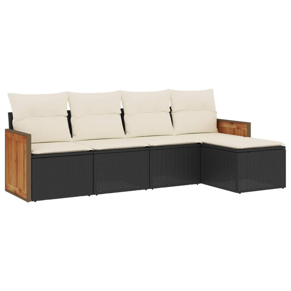 5-delige Loungeset met kussens poly rattan zwart is nu te koop bij PeponiXL, paradijselijk wonen!