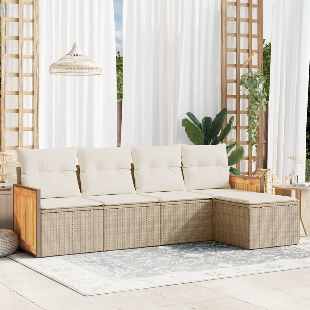 5-delige Loungeset met kussens poly rattan beige is nu te koop bij PeponiXL, paradijselijk wonen!